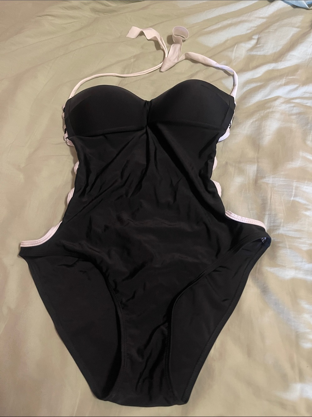 Black One-Piece Swimsuit with white Trim